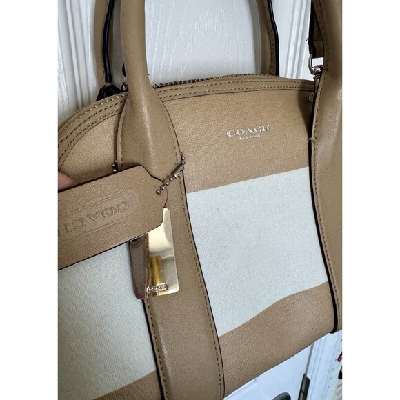COPY - Coach Bleeker Bag Mini Preston Satchel Stripped Tan White Bag Crossbody - Picture 3 of 14